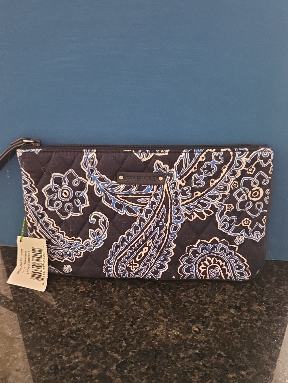 NWT Vera Bradley Blue Bandana Slim Zip Wristlet